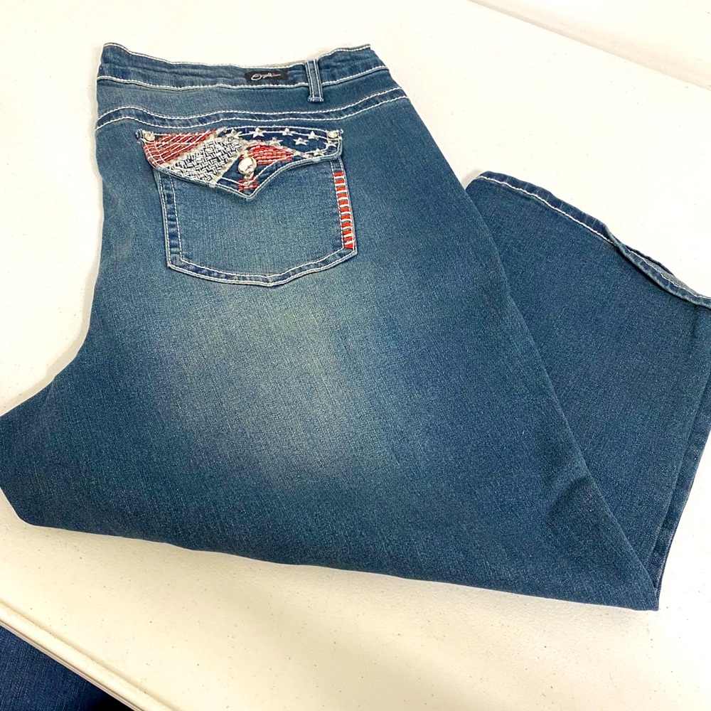 Eddie Capri jeans red white and blue theme